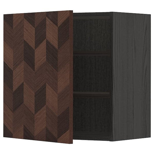METOD - Wall cabinet with shelves, black Hasslarp/brown patterned, 60x60 cm