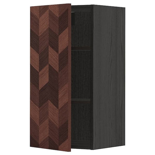 METOD - Wall cabinet with shelves, black Hasslarp/brown patterned, 40x80 cm