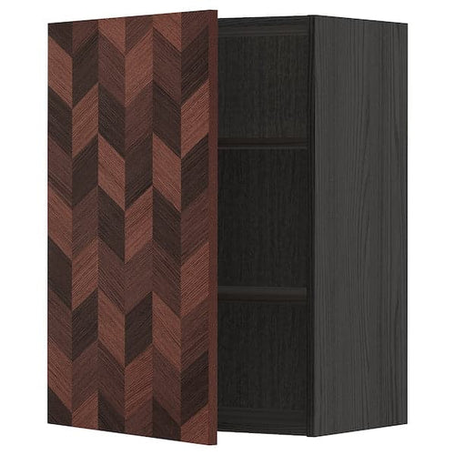 METOD - Wall cabinet with shelves, black Hasslarp/brown patterned, 60x80 cm