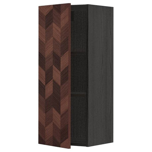 METOD - Wall cabinet with shelves, black Hasslarp/brown patterned, 40x100 cm