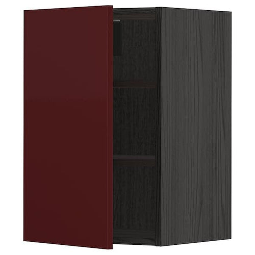 METOD - Wall cabinet with shelves, black Kallarp/high-gloss dark red-brown, 40x60 cm