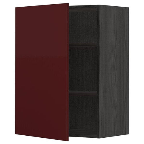 METOD - Wall cabinet with shelves, black Kallarp/high-gloss dark red-brown, 60x80 cm