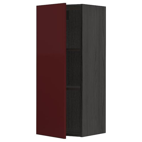 METOD - Wall cabinet with shelves, black Kallarp/high-gloss dark red-brown , 40x100 cm