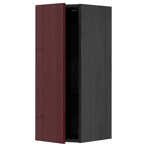METOD - Wall cabinet with shelves, black Kallarp/high-gloss dark red-brown , 30x80 cm