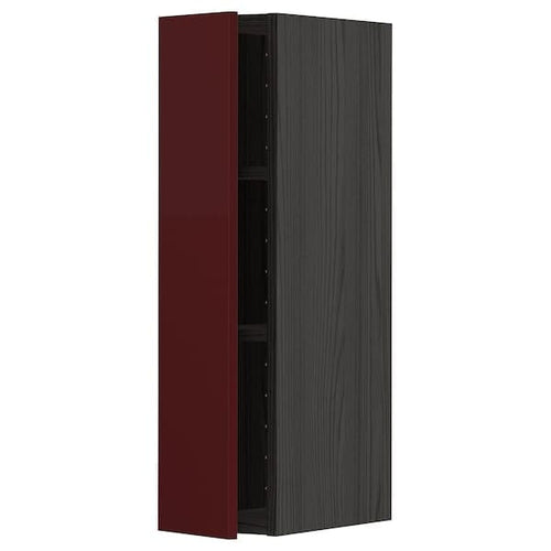 METOD - Wall cabinet with shelves, black Kallarp/high-gloss dark red-brown, 20x80 cm