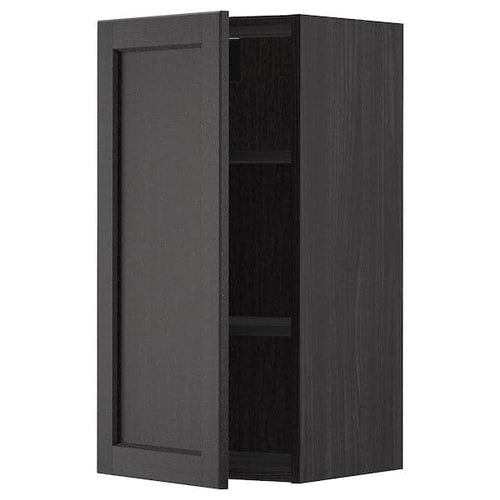METOD - Wall cabinet with shelves, black/Lerhyttan black stained, 40x80 cm