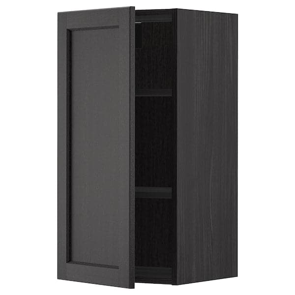 METOD - Wall cabinet with shelves, black/Lerhyttan black stained, 40x80 cm