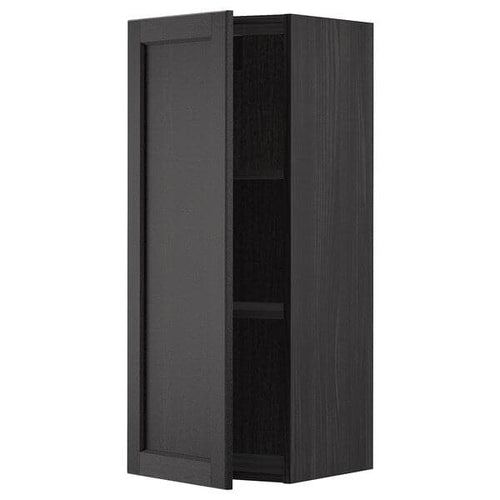 METOD - Wall cabinet with shelves, black/Lerhyttan black stained, 40x100 cm