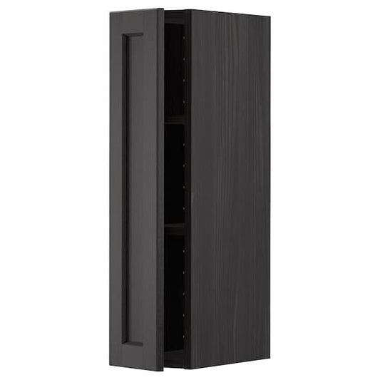 Ikea METOD - Wall cabinet with shelves, black/Lerhyttan black stained, 20x80 cm