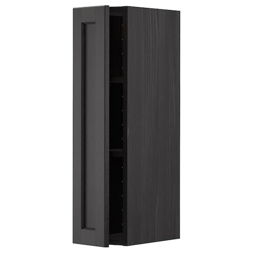 METOD - Wall cabinet with shelves, black/Lerhyttan black stained, 20x80 cm