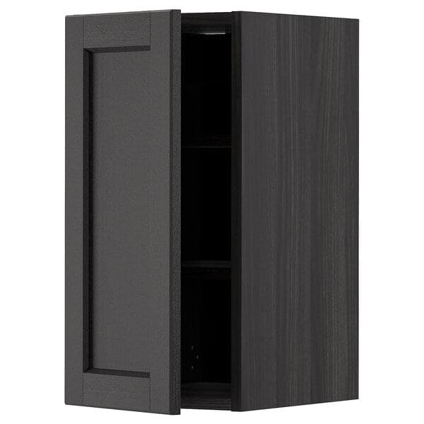 METOD wall cabinet with shelves, black/Lerhyttan black stained