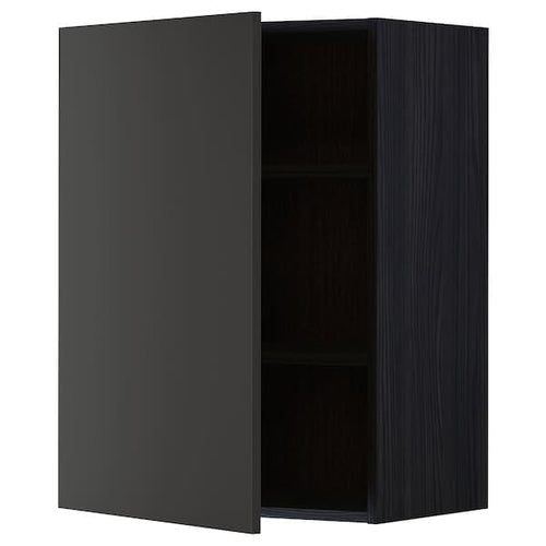 METOD - Wall cabinet with shelves, black/Nickebo matt anthracite, 60x80 cm