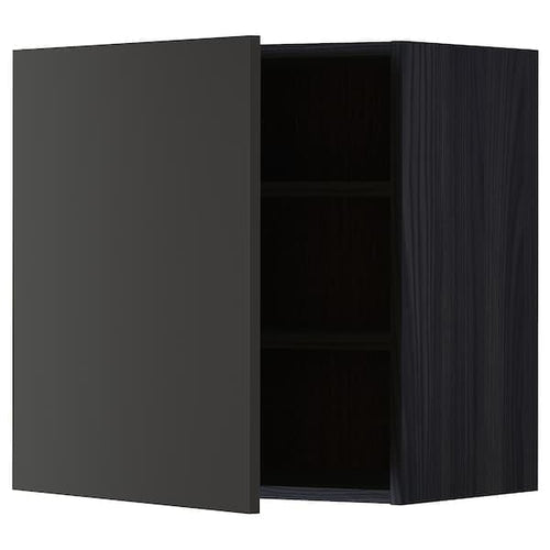 METOD - Wall cabinet with shelves, black/Nickebo matt anthracite, 60x60 cm