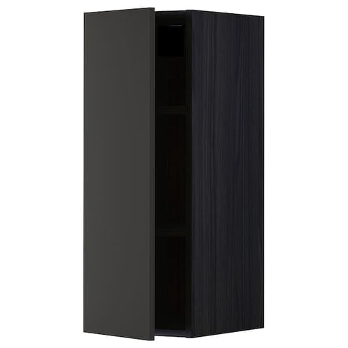 METOD - Wall cabinet with shelves, black/Nickebo matt anthracite, 30x80 cm