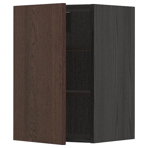 METOD - Wall cabinet with shelves, black/Sinarp brown , 40x60 cm