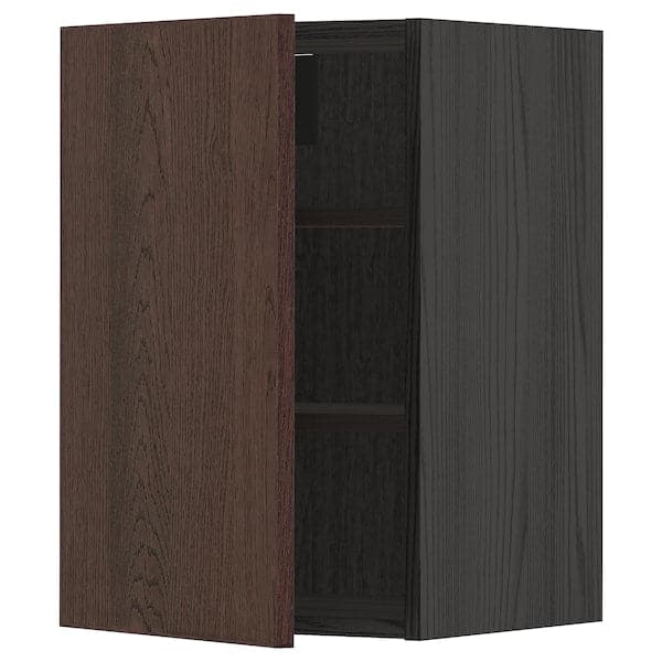 METOD - Wall cabinet with shelves, black/Sinarp brown , 40x60 cm