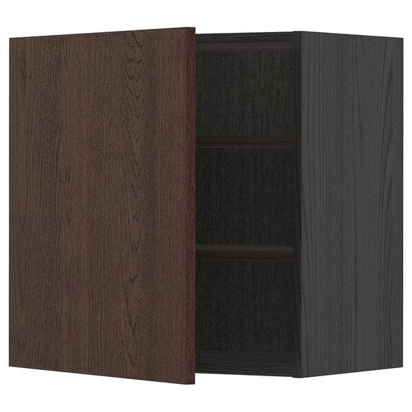 METOD - Wall cabinet with shelves, black/Sinarp brown, 60x60 cm - best price from Maltashopper.com 69461536