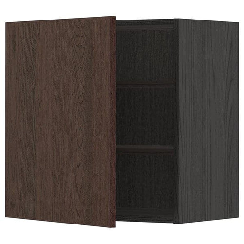 METOD - Wall cabinet with shelves, black/Sinarp brown, 60x60 cm