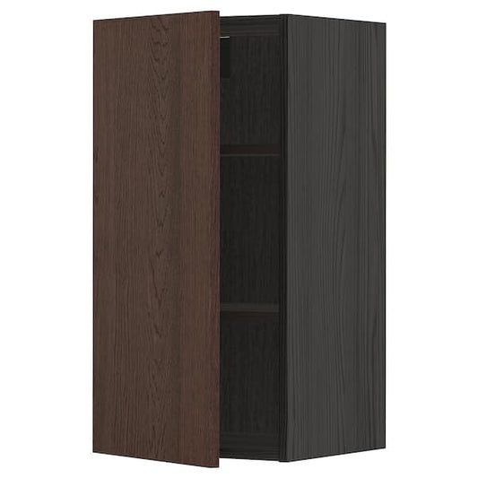 Ikea METOD - Wall cabinet with shelves, black/Sinarp brown , 40x80 cm
