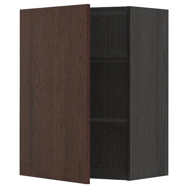 METOD - Wall cabinet with shelves, black/Sinarp brown, 60x80 cm - best price from Maltashopper.com 39469751