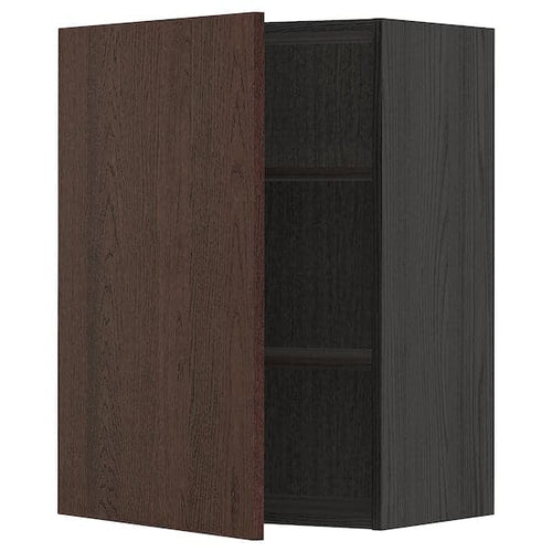 METOD - Wall cabinet with shelves, black/Sinarp brown, 60x80 cm
