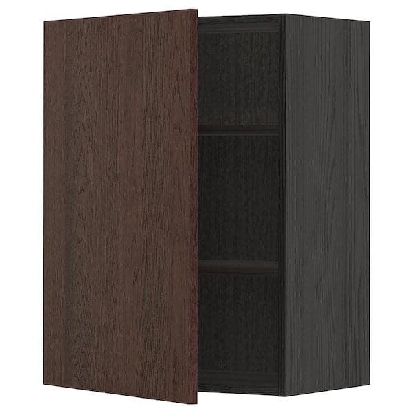 METOD - Wall cabinet with shelves, black/Sinarp brown, 60x80 cm