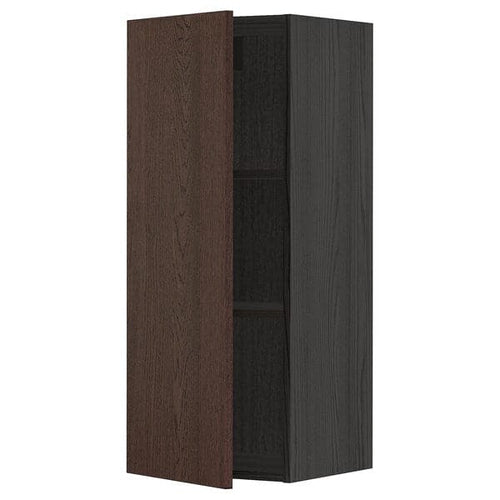 METOD - Wall cabinet with shelves, black/Sinarp brown , 40x100 cm