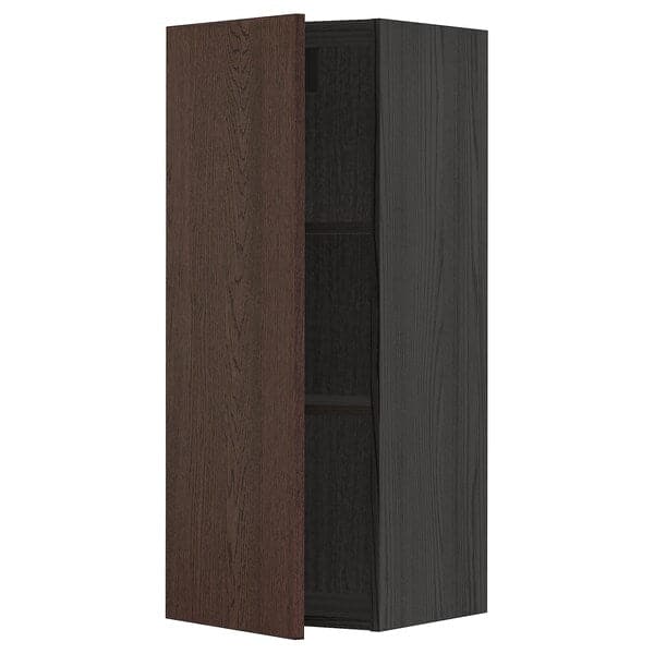 METOD - Wall cabinet with shelves, black/Sinarp brown , 40x100 cm