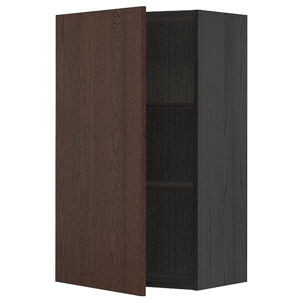 METOD - Wall cabinet with shelves, black/Sinarp brown, 60x100 cm - best price from Maltashopper.com 39457729