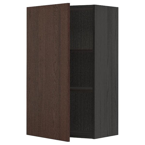 METOD - Wall cabinet with shelves, black/Sinarp brown, 60x100 cm