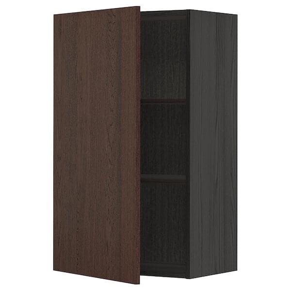 METOD - Wall cabinet with shelves, black/Sinarp brown, 60x100 cm