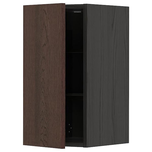 Ikea METOD - Wall cabinet with shelves, black/Sinarp brown ,