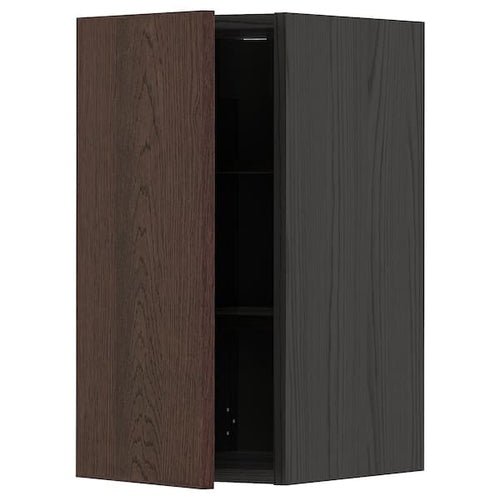 METOD - Wall cabinet with shelves, black/Sinarp brown ,