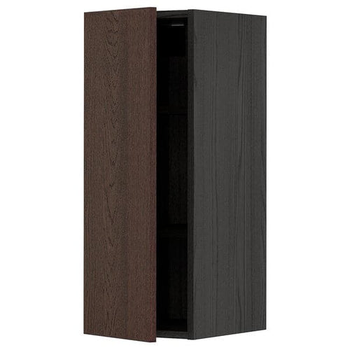 METOD - Wall cabinet with shelves, black/Sinarp brown, 30x80 cm
