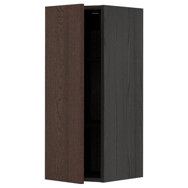 METOD - Wall cabinet with shelves, black/Sinarp brown, 30x80 cm