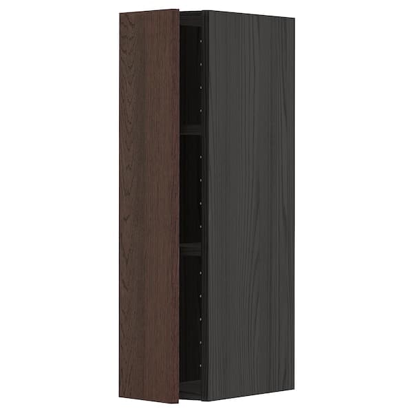 Ikea METOD - Wall cabinet with shelves, black/Sinarp brown, 20x80 cm
