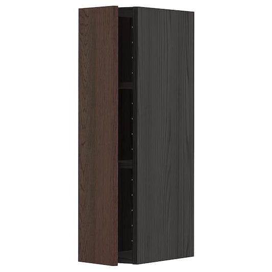 Ikea METOD - Wall cabinet with shelves, black/Sinarp brown, 20x80 cm