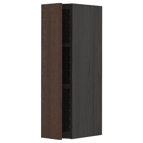 METOD - Wall cabinet with shelves, black/Sinarp brown, 20x80 cm
