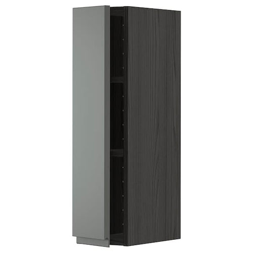 METOD - Wall cabinet with shelves, black/Voxtorp dark grey, 20x80 cm