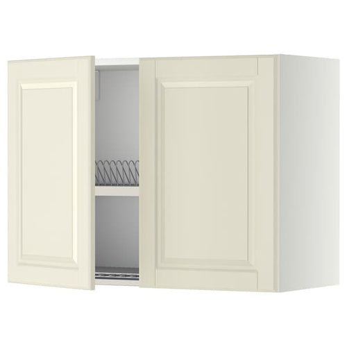 METOD wall cabinet w dish drainer/2 doors, white/Bodbyn off-white, 80x60 cm