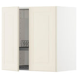 METOD wall cabinet w dish drainer/2 doors, white/Bodbyn off-white, 60x60 cm
