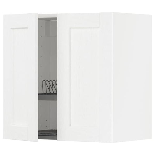 METOD Wall unit with dish rack/2 doors, Enköping/white wood effect, 60x60 cm