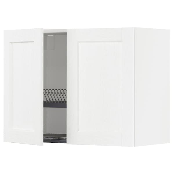 METOD Wall unit with dish rack/2 doors, white Enköping/white wood effect, 80x60 cm - best price from Maltashopper.com 79473497