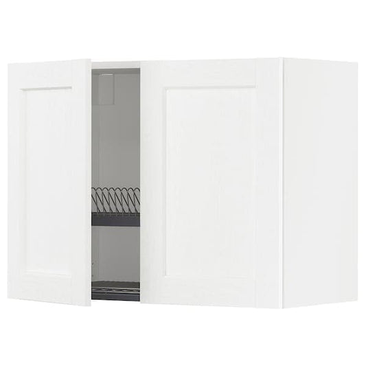 METOD Wall unit with dish rack/2 doors, white Enköping/white wood effect, 80x60 cm - best price from Maltashopper.com 79473497