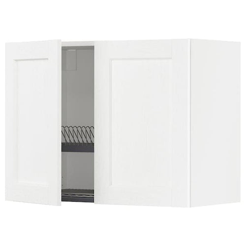 METOD Wall unit with dish rack/2 doors, white Enköping/white wood effect, 80x60 cm