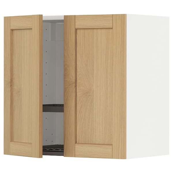 Ikea METOD - Wall unit with dish rack/2 doors, white/Forsbacka oak,60x60 cm