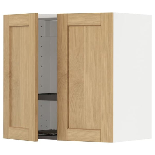 Ikea METOD - Wall unit with dish rack/2 doors, white/Forsbacka oak,60x60 cm