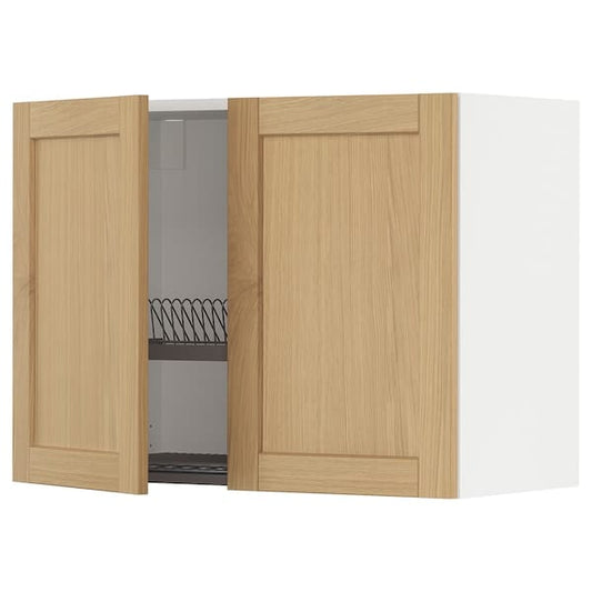 Ikea METOD - Wall unit with dish rack/2 doors, white/Forsbacka oak,80x60 cm