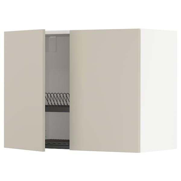 METOD - Wall unit with dish rack/2 doors, white/Havstorp beige, 80x60 cm