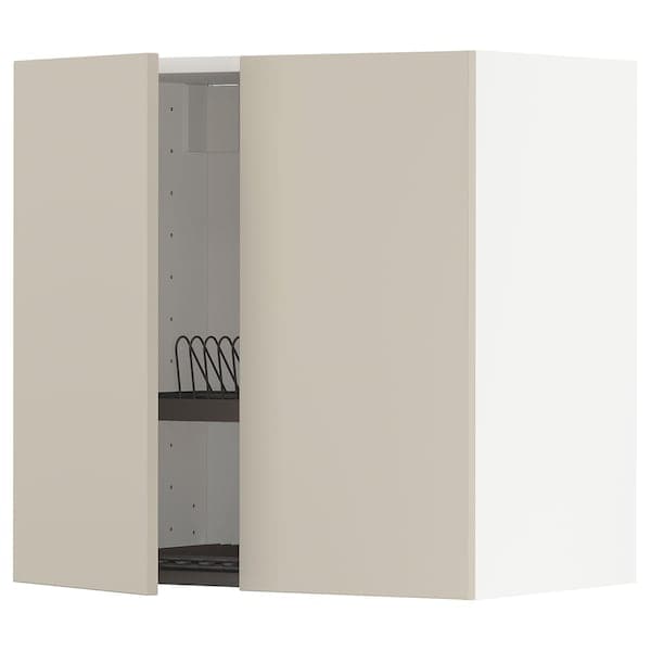 METOD - Wall unit with dish rack/2 doors, white/Havstorp beige, 60x60 cm - best price from Maltashopper.com 99456816